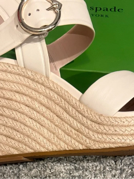 kate spade Cream Leather Cross-Strap Espadrille Wedges - Picture 5 of 9